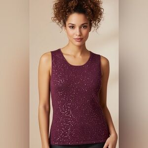 Linda Allard Ellen Tracy Cashmere Purple Sequin Women's Tank 10% Silk SZ Medium